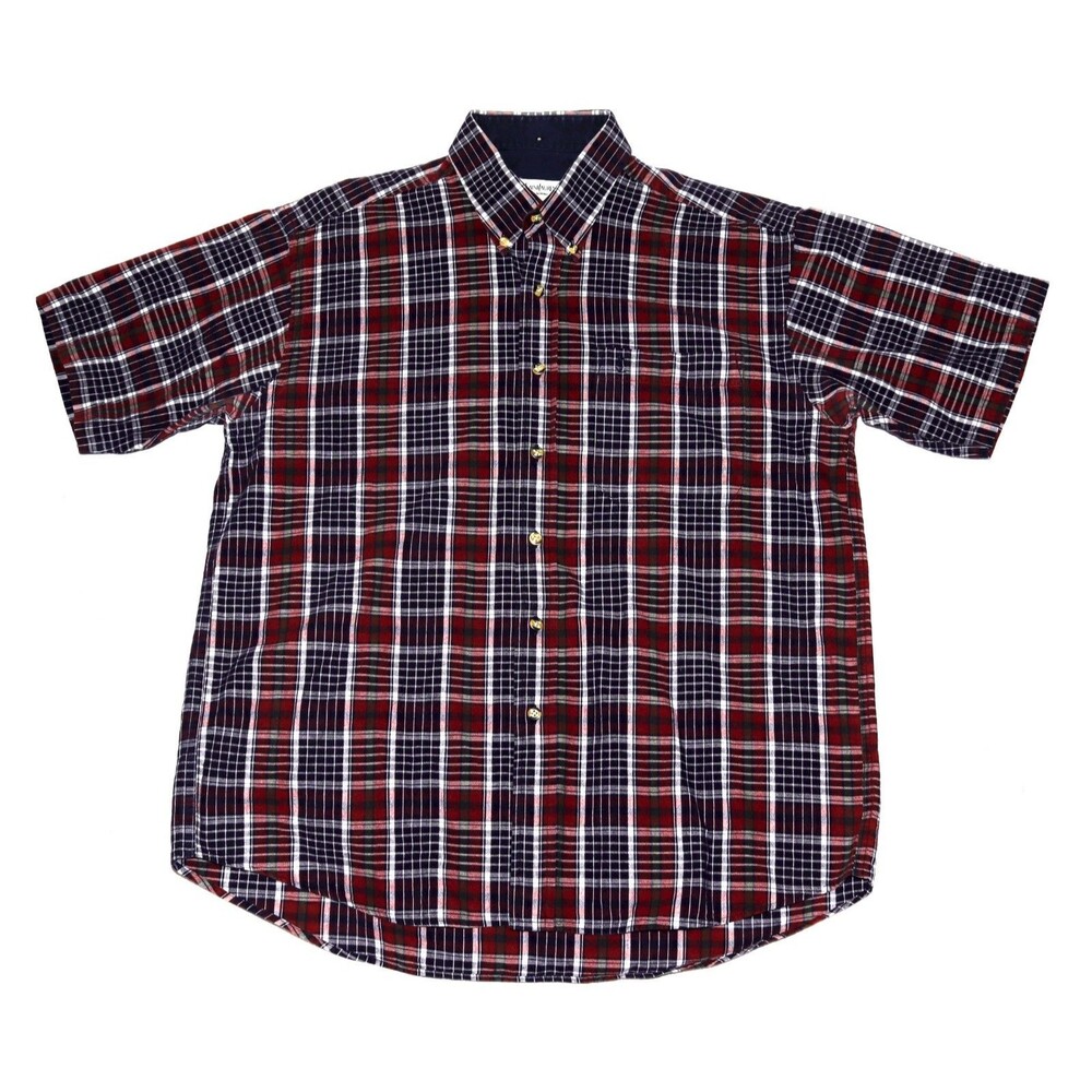 Yves Saint Laurent Men's Short Sleeve Button Down Plaid Shirt Size M 15 - 15 1/2